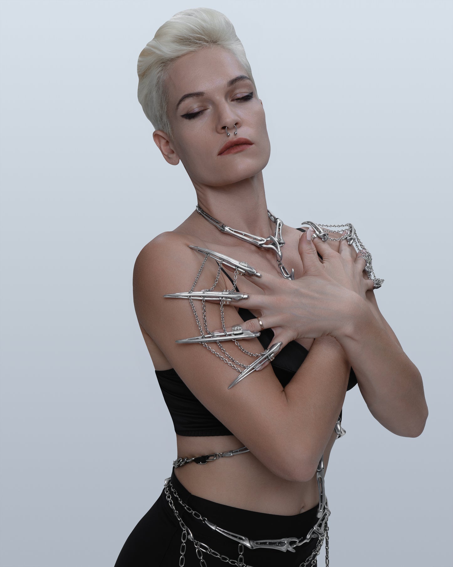 Total Look Mechanical Lingerie Set + Gloves Set