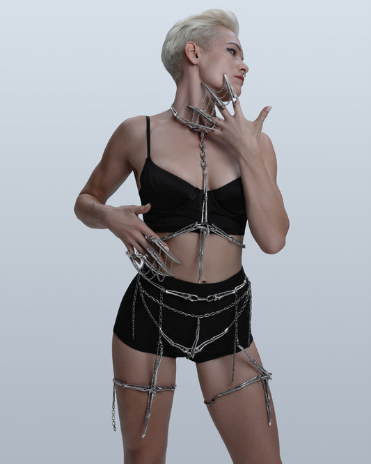 Total Look Mechanical Lingerie Set + Gloves Set